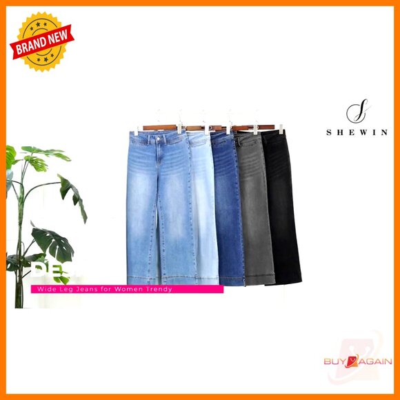 High Waisted Wide Leg Flare Jeans Stretchy Denim Pants Trendy Y2K Chic - Picture 7 of 7